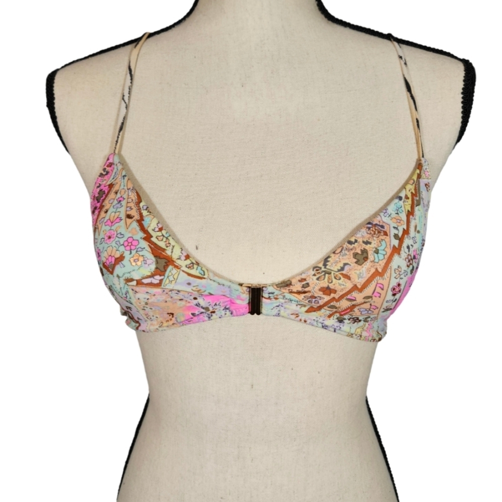 Victoria's Secret Multicolor Patchwork Print Racerback Swim Top, XS